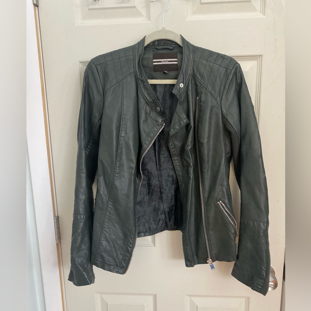Dark Green Faux Leather Jacket